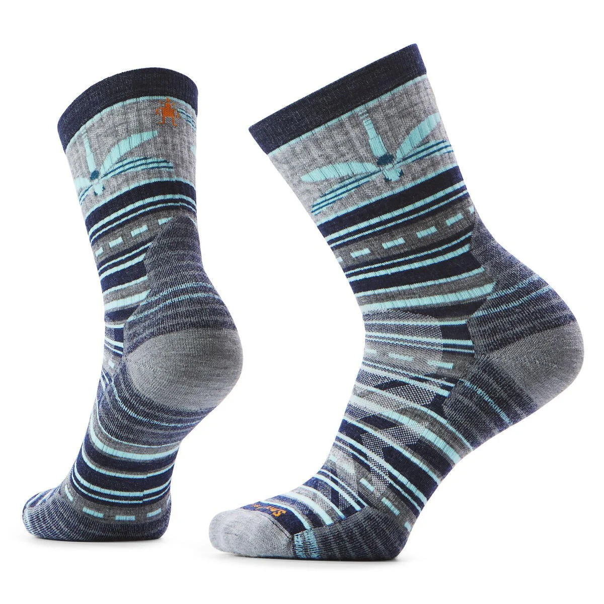 Women's Hike Targeted Cushion Dragon Stitch Mid Crew Socks Deep Navy