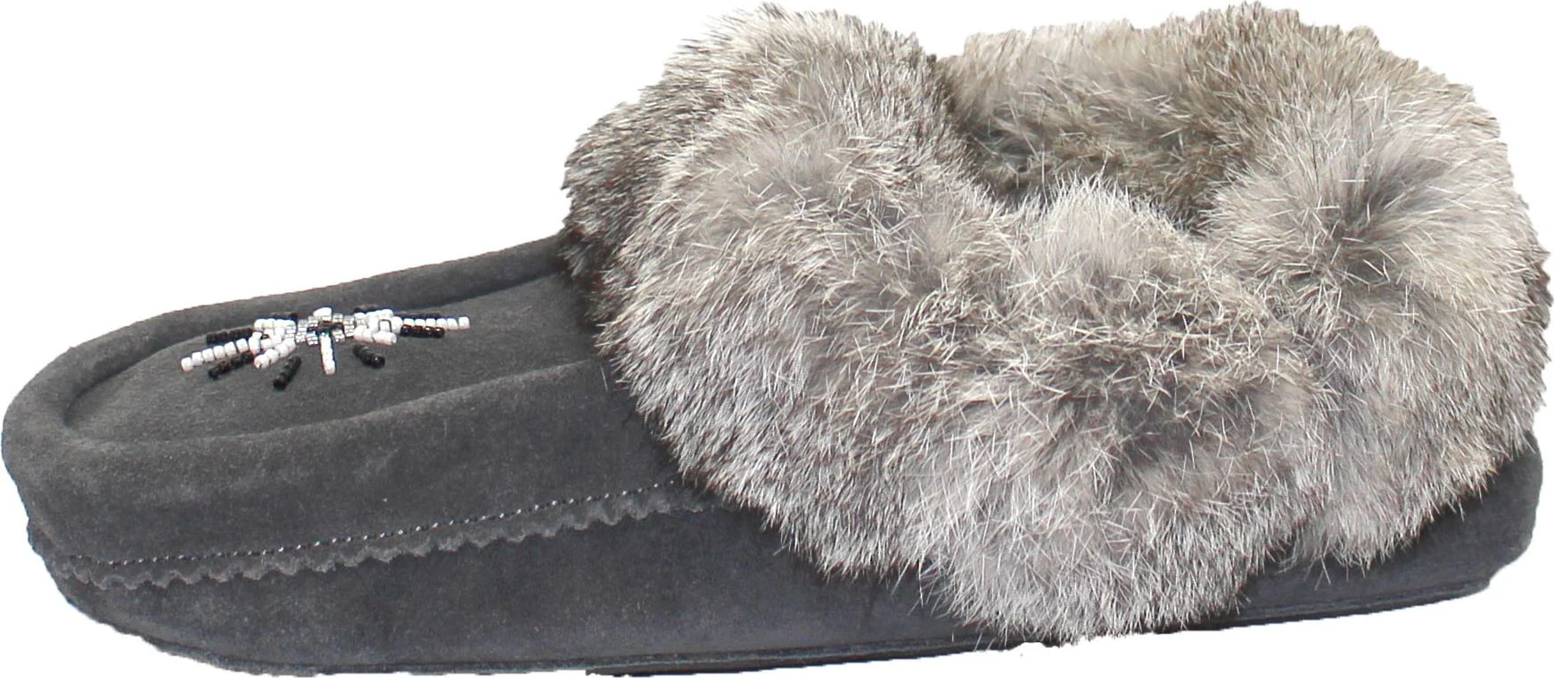 Beaded Mocc With Fur Trim Charcoal - Image 2