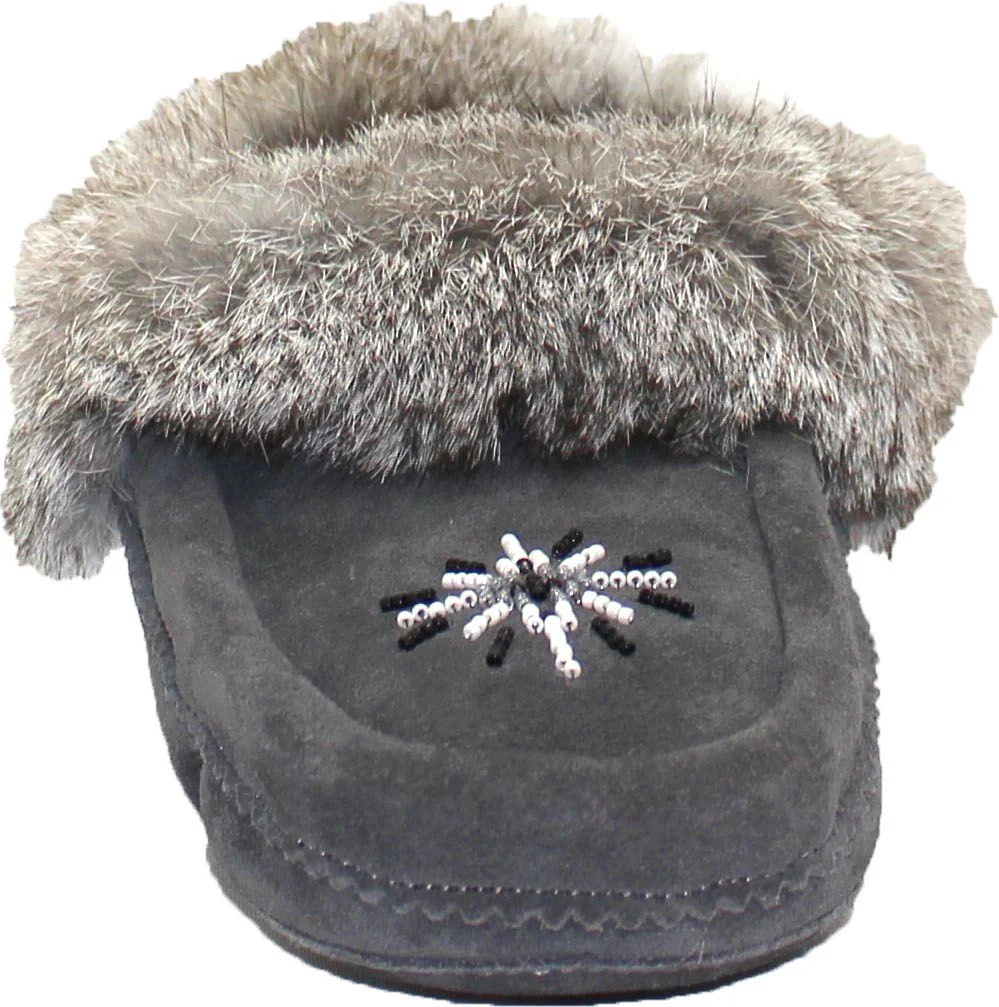 Beaded Mocc With Fur Trim Charcoal - Image 3